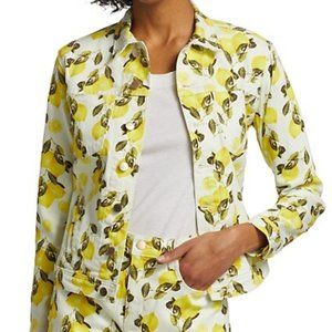 NWT $365 Sz S L'AGENCE Celine Lemons Print Yellow White Denim Jean Jacket